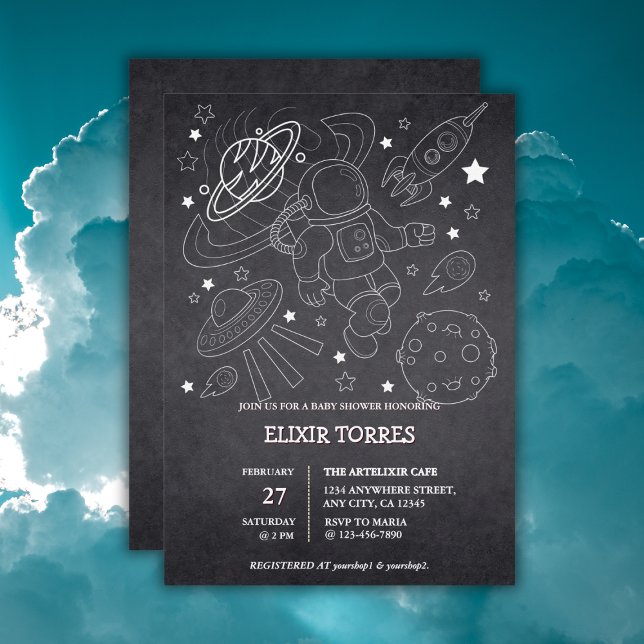 Chalkboard Little Space Explorer Baby Shower  Invitation (Creator Uploaded)