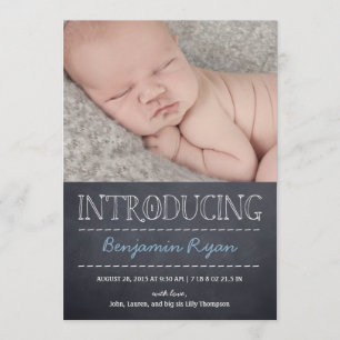 Chalkboard Look Birth Announcement - Blue