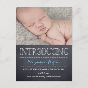 Chalkboard Look Birth Announcement - Blue Postcard