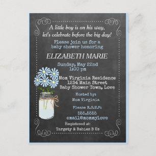 Chalkboard Look Blue Baby Shower Invitation   Postcard