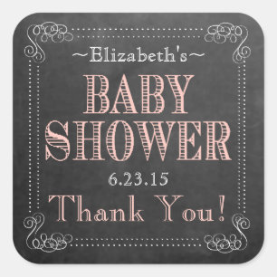 Chalkboard Look Peach Typography Baby Shower Favou Square Sticker