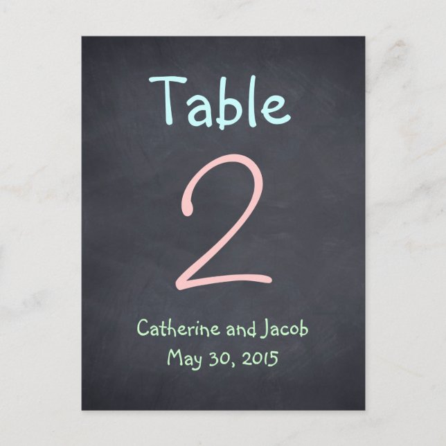 Chalkboard Look Wedding Table Number Card (Front)