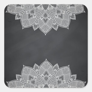 Chalkboard Lotus Flower Mandala Swirl Square Sticker