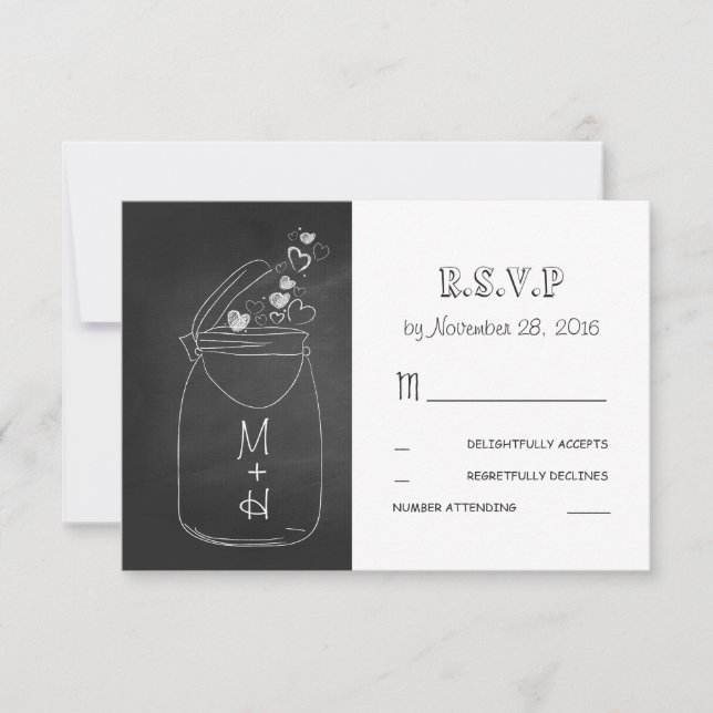 chalkboard love hearts mason jar cute RSVP Card (Front)
