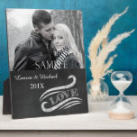 Chalkboard Love Wedding Photo Keepsake Plaque<br><div class="desc">Chalkboard images are popular, and this one is especially elegant. Your photograph (black and white or colour) is at the top, with a pretty chalkboard scroll design which frames the word LOVE. This makes a wonderful keepsake wedding or engagement gift. *Thanks to Lilian EllaBoudy Design for the use of clip...</div>