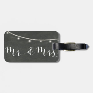 chalkboard luggage tag Mr&Mrs, twinkle lights