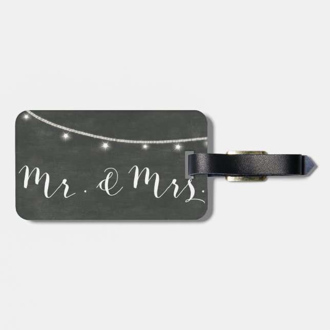 chalkboard luggage tag Mr&Mrs, twinkle lights (Back Horizontal)