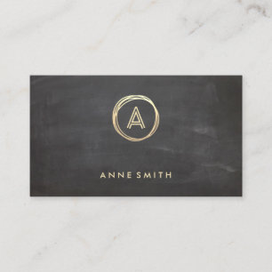 Chalkboard Luxe Gold Circle Modern Monogram Business Card