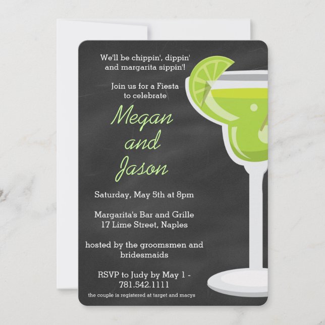 Chalkboard Margarita Party Invitation - Chalk Back (Front)