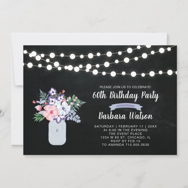 Chalkboard, Mason Jar 60e Anniversaire Invitation (Devant)