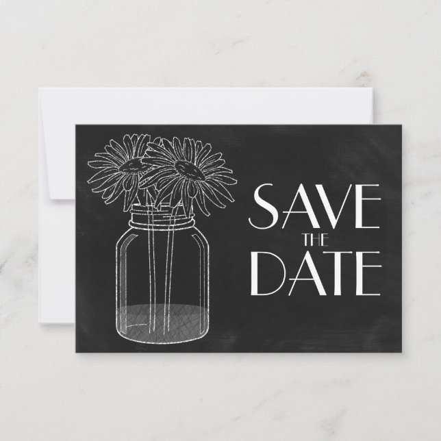Chalkboard - Mason Jar and Daisies Save the Date (Front)