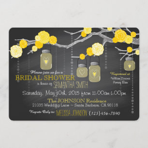 Chalkboard, Mason Jar and Roses Bridal Shower Invitation