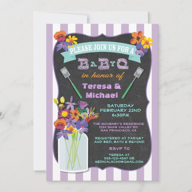 Chalkboard Mason Jar Baby Q Shower Invitations (Front)