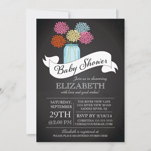 Chalkboard Mason Jar Baby shower Invitation (Devant)