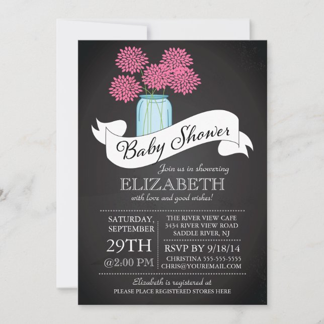 Chalkboard Mason Jar Baby shower Invitation (Devant)