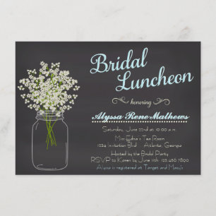 Chalkboard Mason Jar Baby's Breath Bridal Luncheon Invitation