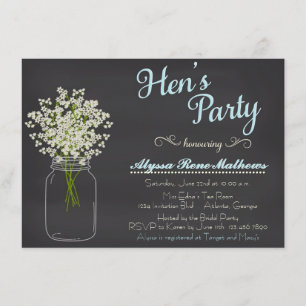 Chalkboard Mason Jar Baby's Breath Hen's Party Invitation