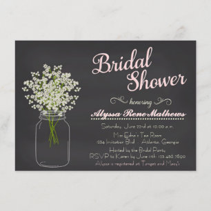 Chalkboard Mason Jar Baby's Breath Invitation PINK