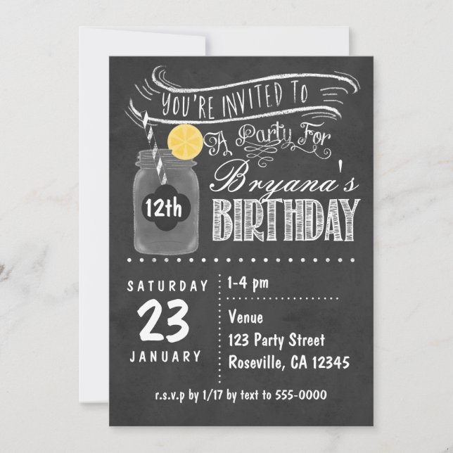 Chalkboard Mason Jar Birthday Party Invitations (Front)