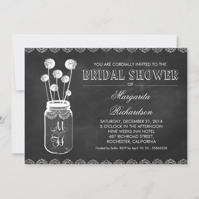Chalkboard mason jar bridal shower invitations (Front)