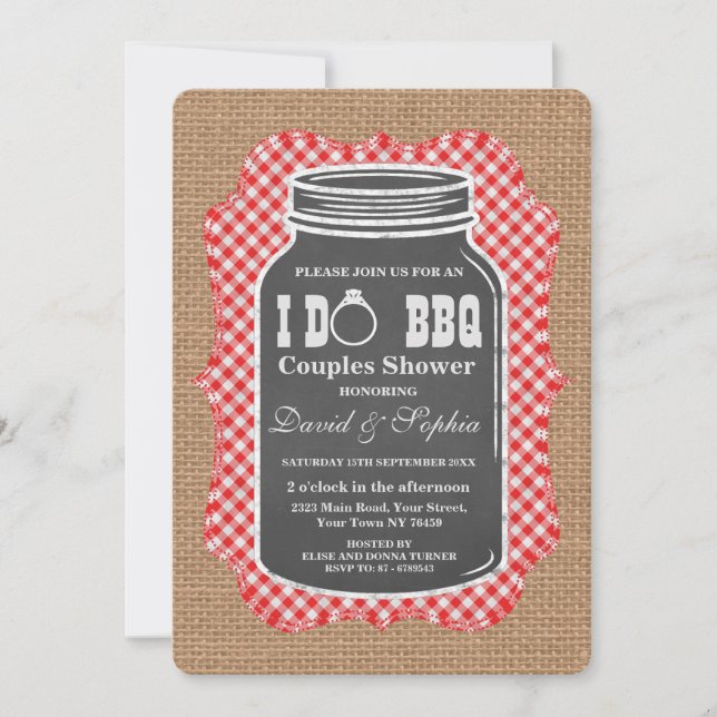 Chalkboard Mason Jar Burlap I DO BBQ Invitation (Devant)