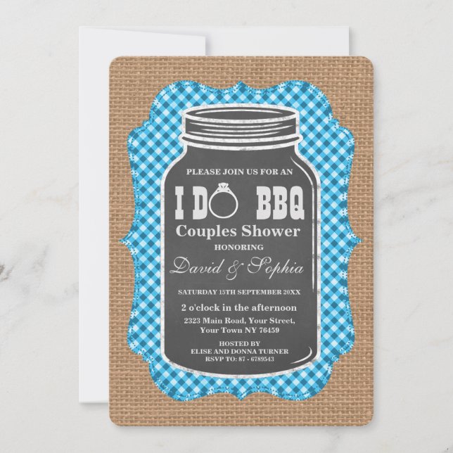 Chalkboard Mason Jar Burlap I DO BBQ Invitation (Devant)