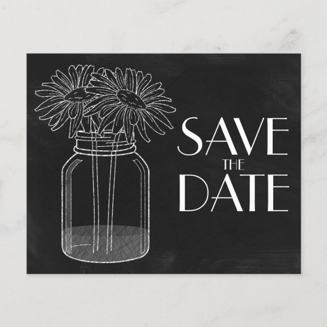 Chalkboard - Mason Jar - Daisies Save the Date (Front)