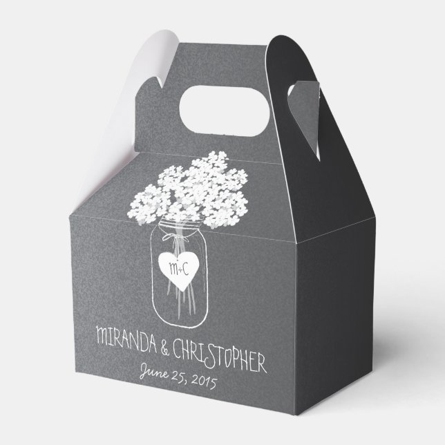 Chalkboard Mason Jar Floral Personalized Favour Bo Favor Box (Front Side)