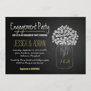 Chalkboard Mason Jar Flowers Engagement Party Invitation