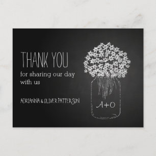 Chalkboard Mason Jar Flowers Wedding Thank You Postcard