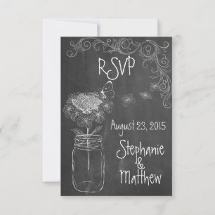 CHALKBOARD MASON JAR GARDEN WEDDING RSVP CARD