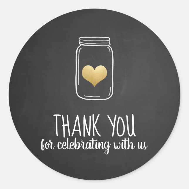 Chalkboard Mason Jar Gold Heart | Wedding Classic Round Sticker (Front)