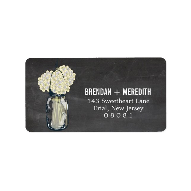 Chalkboard Mason Jar Hydrangeas | Wedding Label (Front)