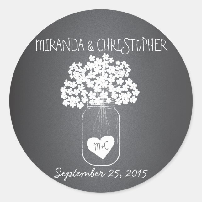 Chalkboard Mason Jar Personalized Favour Stickers (Front)