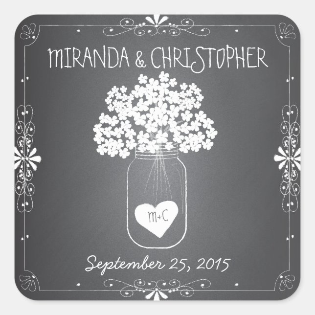 Chalkboard Mason Jar Personalized Favour Stickers (Front)