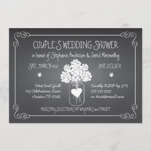Chalkboard Mason Jar Rustic Couples Wedding Shower Invitation