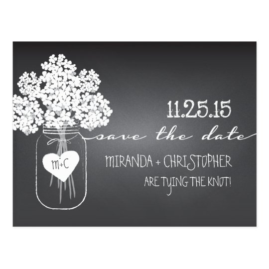 Chalkboard Mason Jar Save the Date Postcard