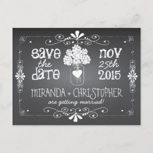 Chalkboard Mason Jar Save the Date Postcard