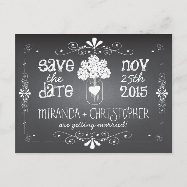 Chalkboard Mason Jar Save the Date Postcard (Front)