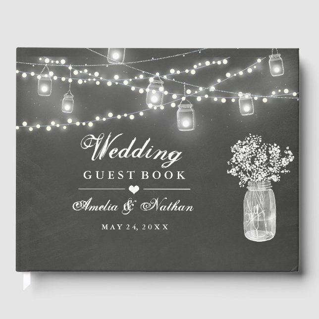 Chalkboard Mason Jar Wedding Guest Book (Front)