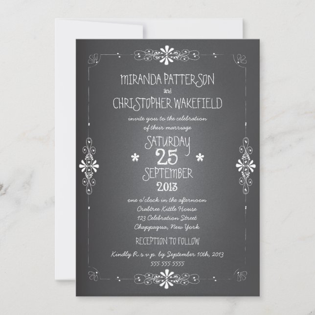 Chalkboard Mason Jar Wedding Invitation with RSVP (Front)