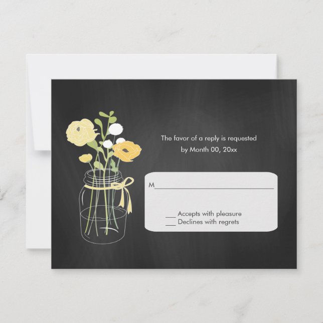 Chalkboard Mason Jar Wedding RSVP Cards (Front)