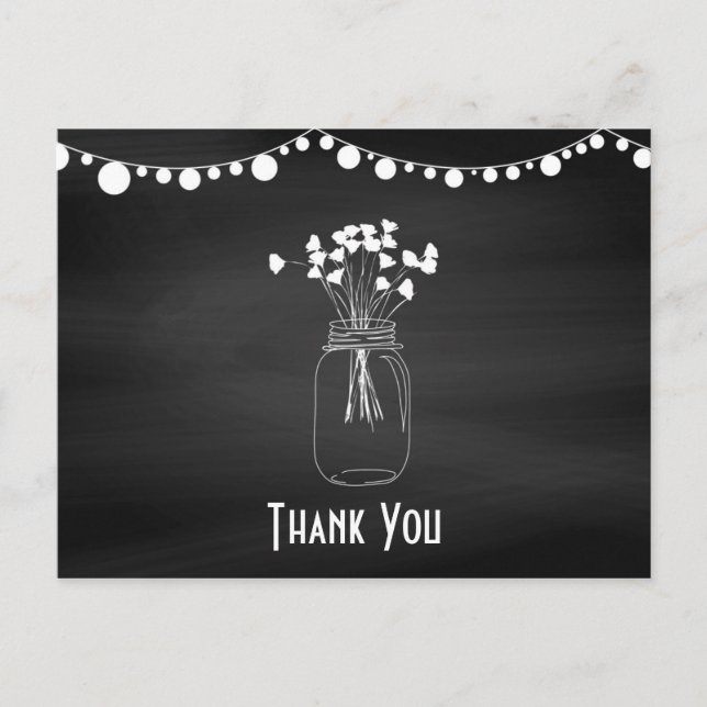 Chalkboard Mason Jar Wedding Thank You Postcard (Front)