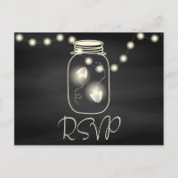 Chalkboard Mason Jar with Fireflies Wedding RSVP