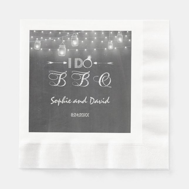 Chalkboard Mason Jars String Lights I DO BBQ Napkin (Front)