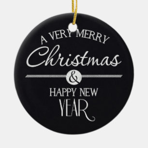 Chalkboard Merry Christmas and Happy New Year Ceramic Ornament