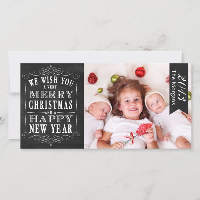 Chalkboard Merry Christmas, Happy New Year Card (Front)