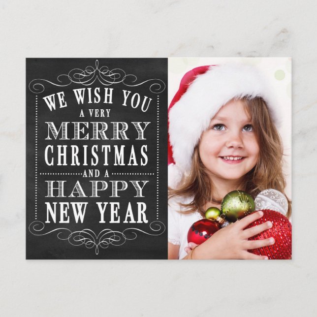 Chalkboard Merry Christmas, Happy New Year Photo Holiday Postcard (Front)