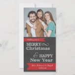 Chalkboard Merry Christmas Photo Christmas Card<br><div class="desc">This photo Christmas card features a dark grey chalkboard background with the wording: wishing you a MERRY Christmas & HAPPY New Year. A red banner at the bottom features customizable text for your to personalize it with your family names.</div>