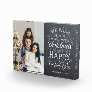 Chalkboard Merry Christmas Photo Holiday Block
